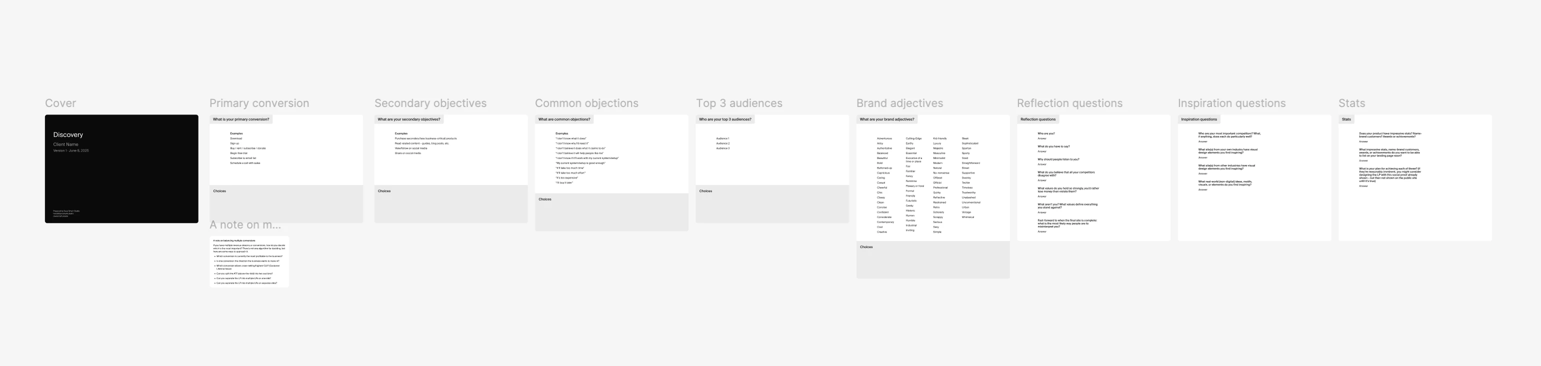 Screenshot of my Figma discovery template.