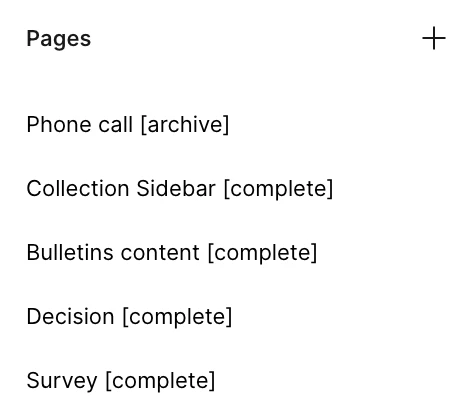 Screenshot of page tags in Figma.