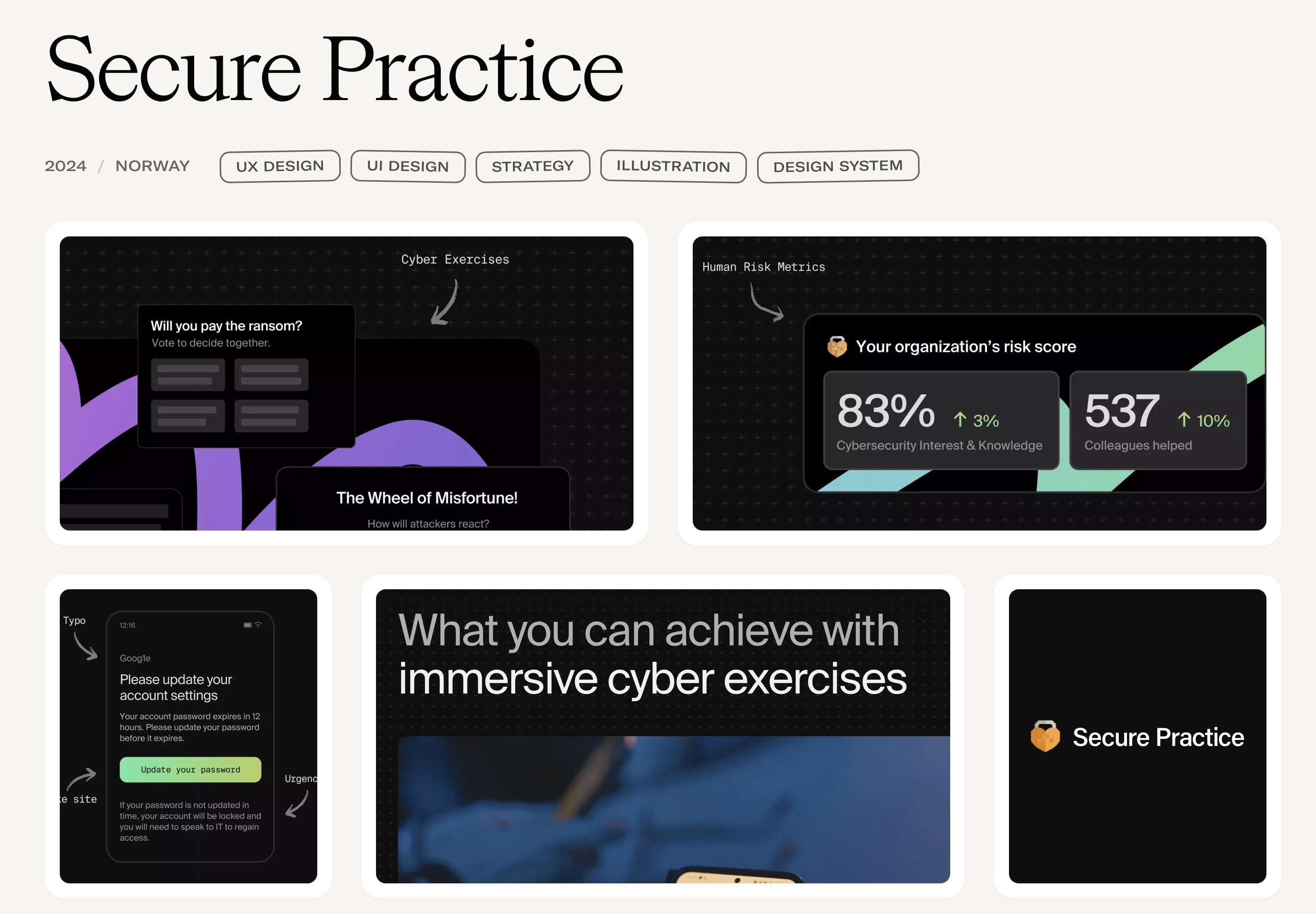 Another bento box, this time showing my work with Secure Practice.