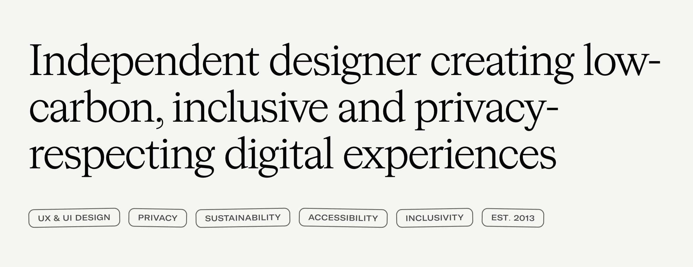 Screenshot from my old site showing serif text with single words underneath – the words are tilted with black borders that look suspiciously like buttons.